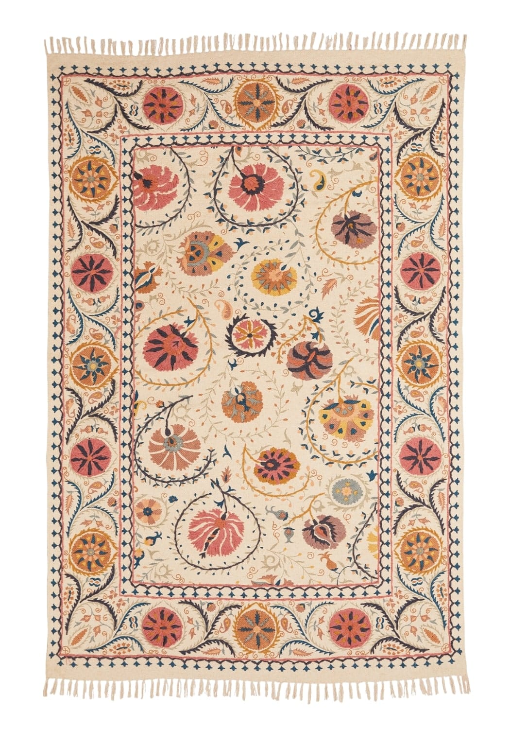 Antique Suzani Embroidered Rug - Large