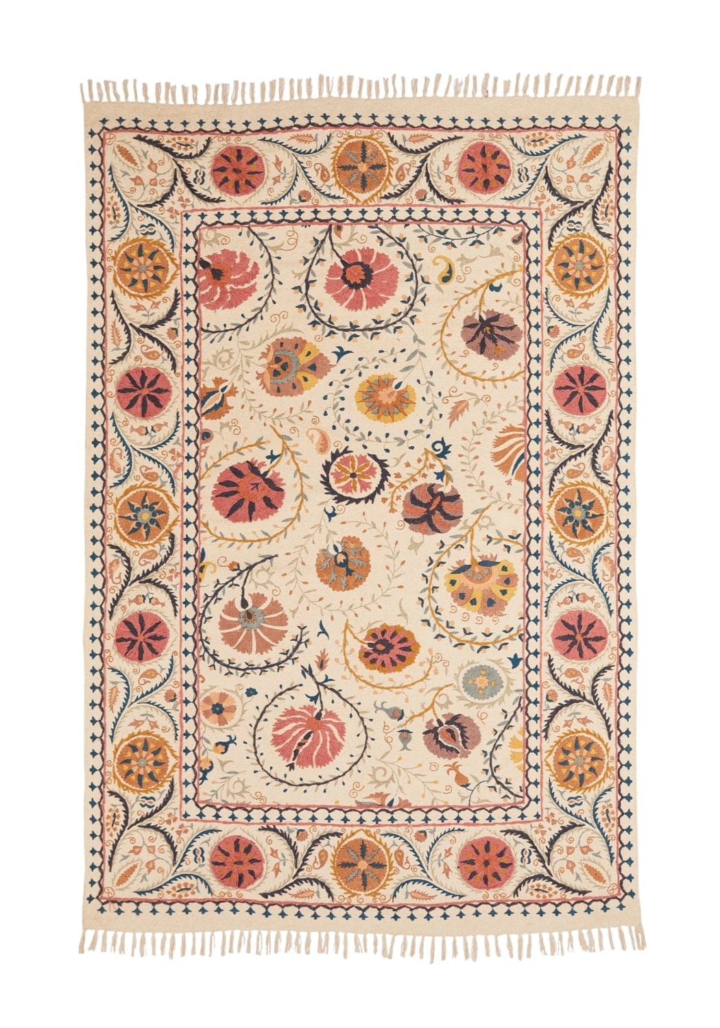 Antique Suzani Embroidered Rug - Small