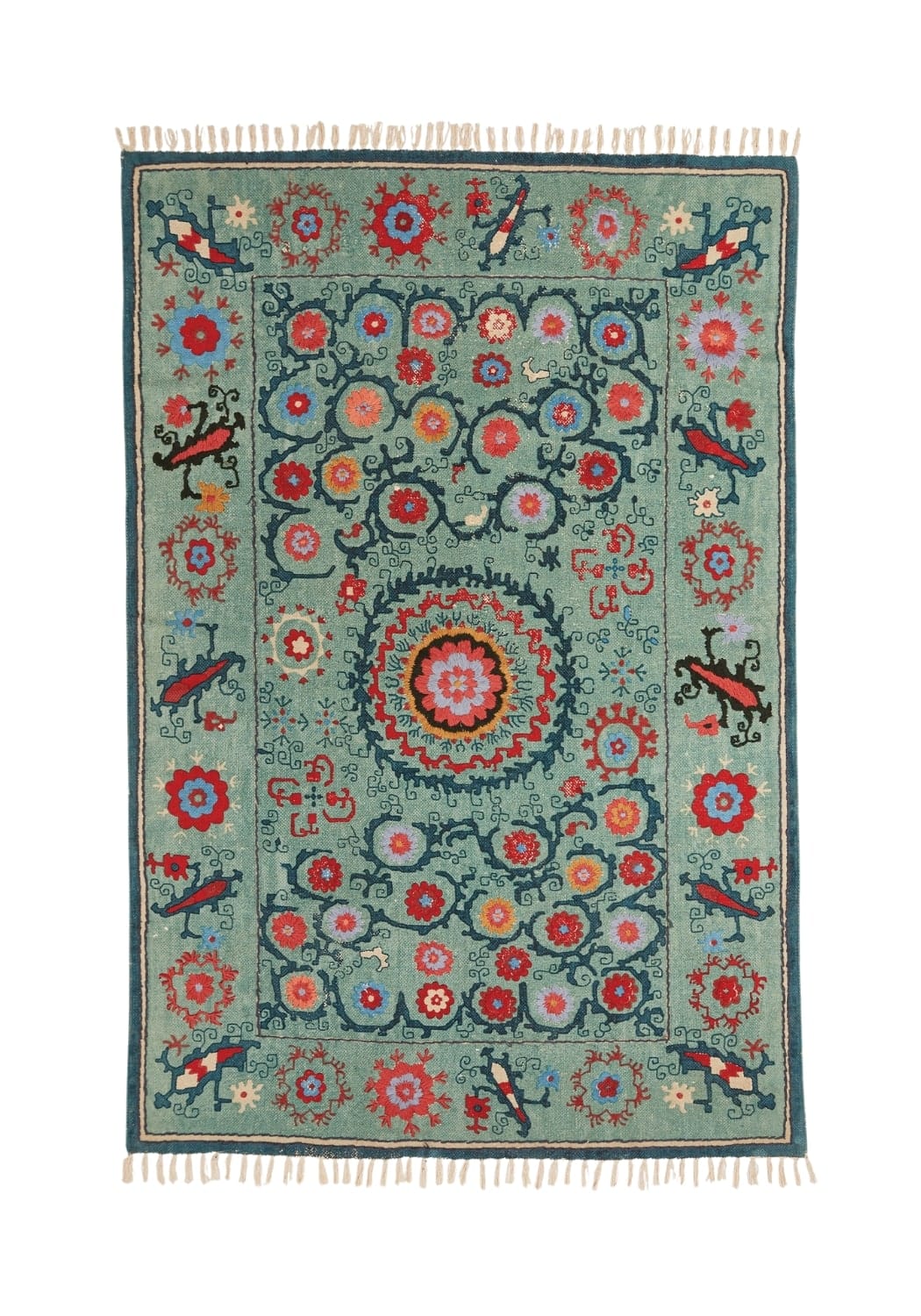 Blossoming Suzani Embroidered Rug - Small