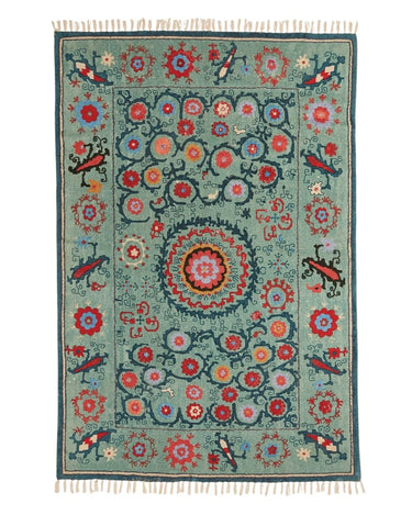 Blossoming Suzani Embroidered Rug - Small