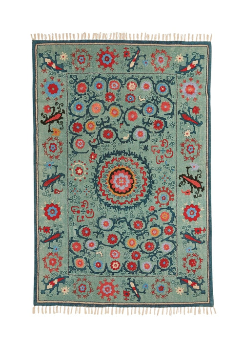 Blossoming Suzani Embroidered Rug - Small