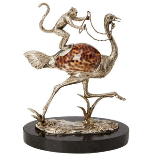 Saharan Dreams (Monkey On An Ostrich) Sculpture - Casa by Josephine Jenno