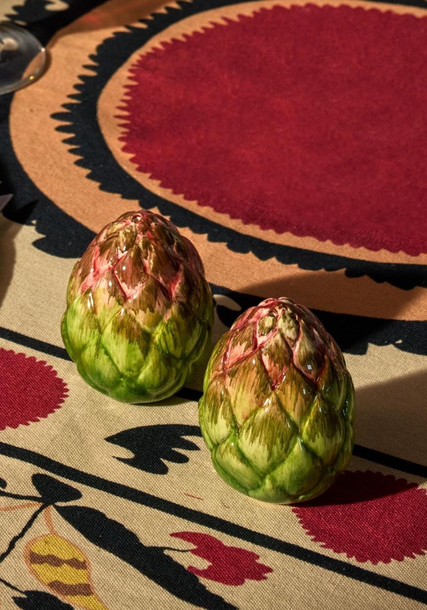 Ceramic Artichoke Salt and Pepper Shaker, Green