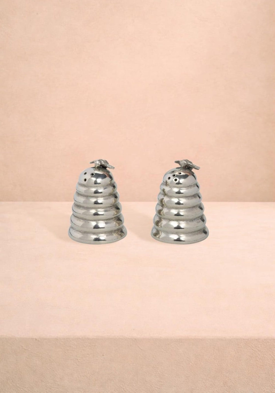 Salt and Pepper Pewter Bee on Top of Bee Hive Salt and Pepper Shaker