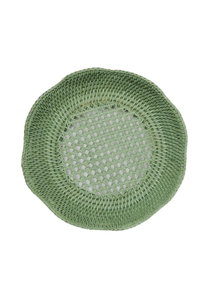 Saratoga Round Rattan Scalloped Tray - Green - Casa by Josephine Jenno