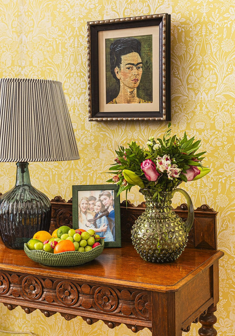 Saratoga Round Rattan Scalloped Tray - Green - Casa by Josephine Jenno