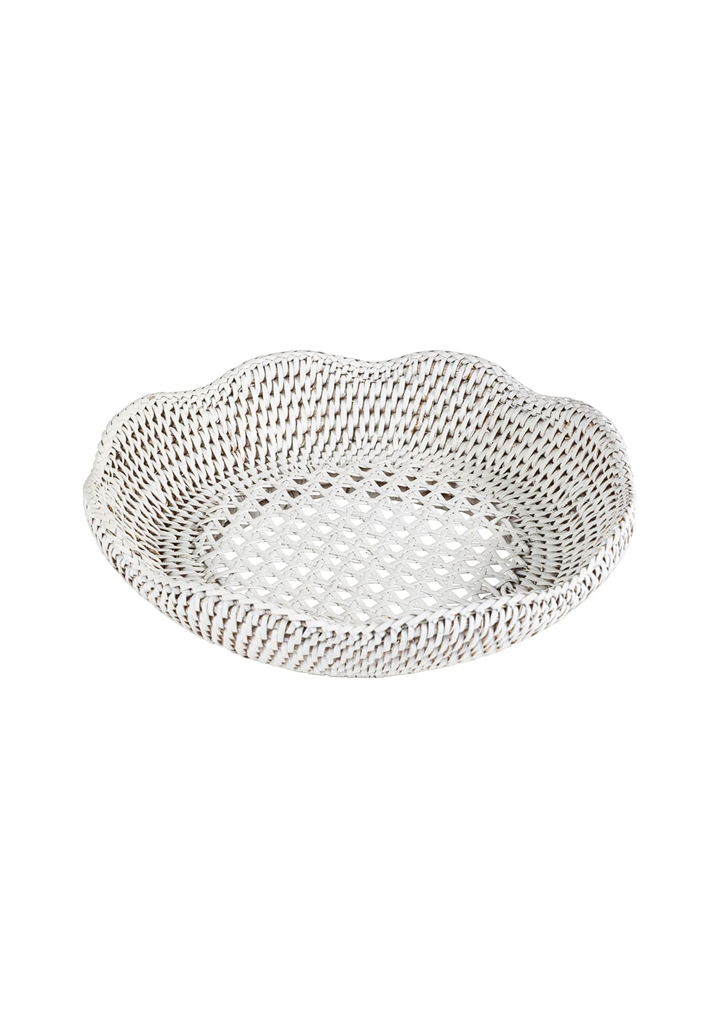 Saratoga Round Rattan Scalloped Tray - White - Casa by Josephine Jenno