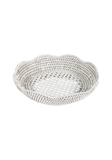 Saratoga Round Rattan Scalloped Tray - White - Casa by Josephine Jenno