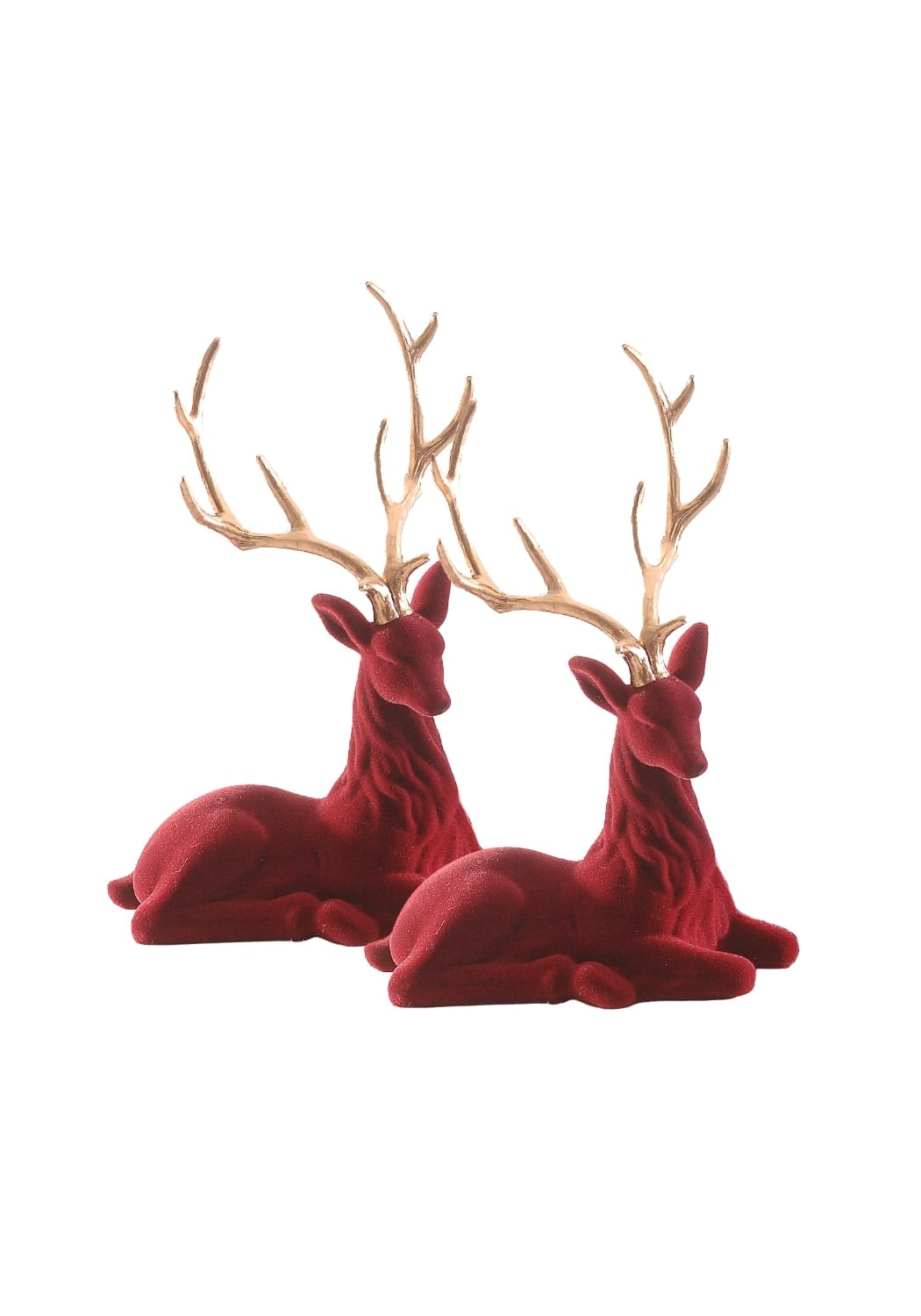 Burgundy Beauty: Flocked Sitting Deer Set of 4