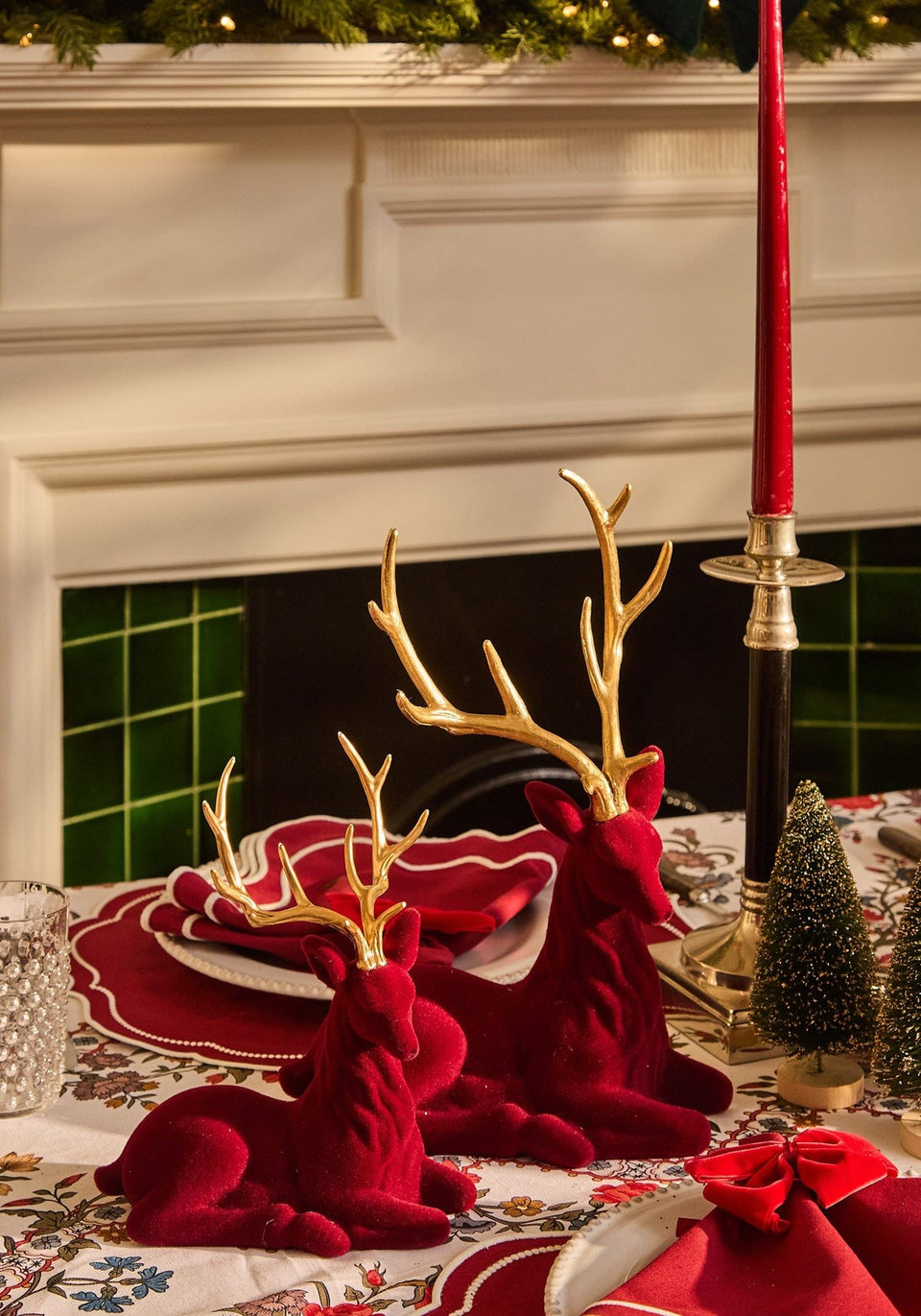 Burgundy Beauty: Flocked Sitting Deer
