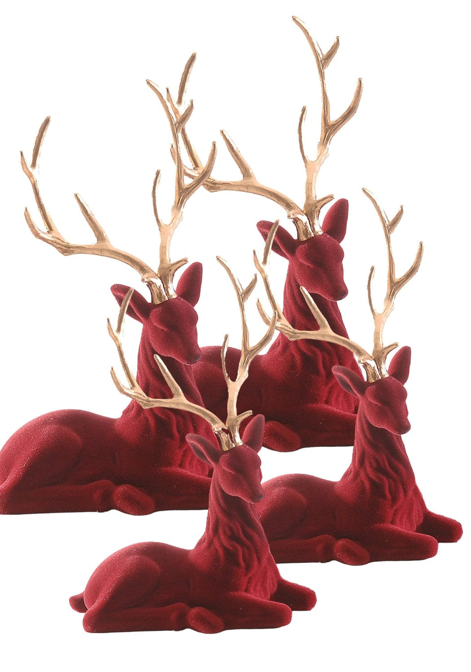 Burgundy Beauty: Flocked Sitting Deer Set of 4