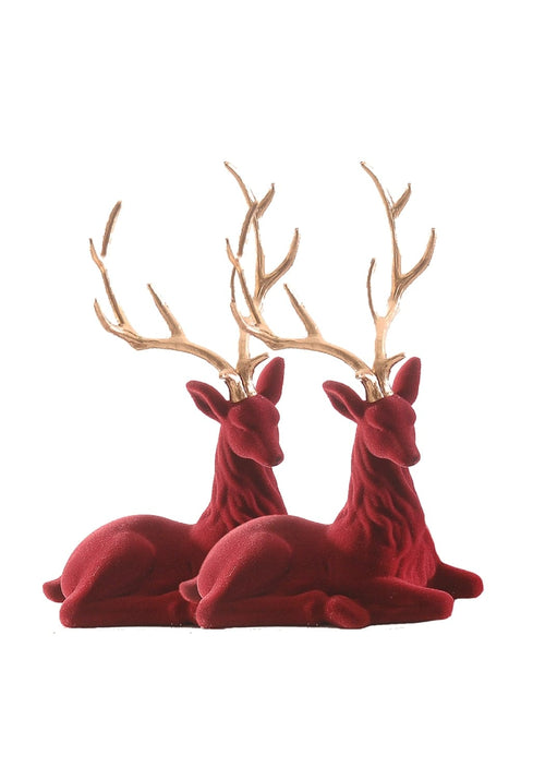 Burgundy Beauty: Flocked Sitting Deer x 2