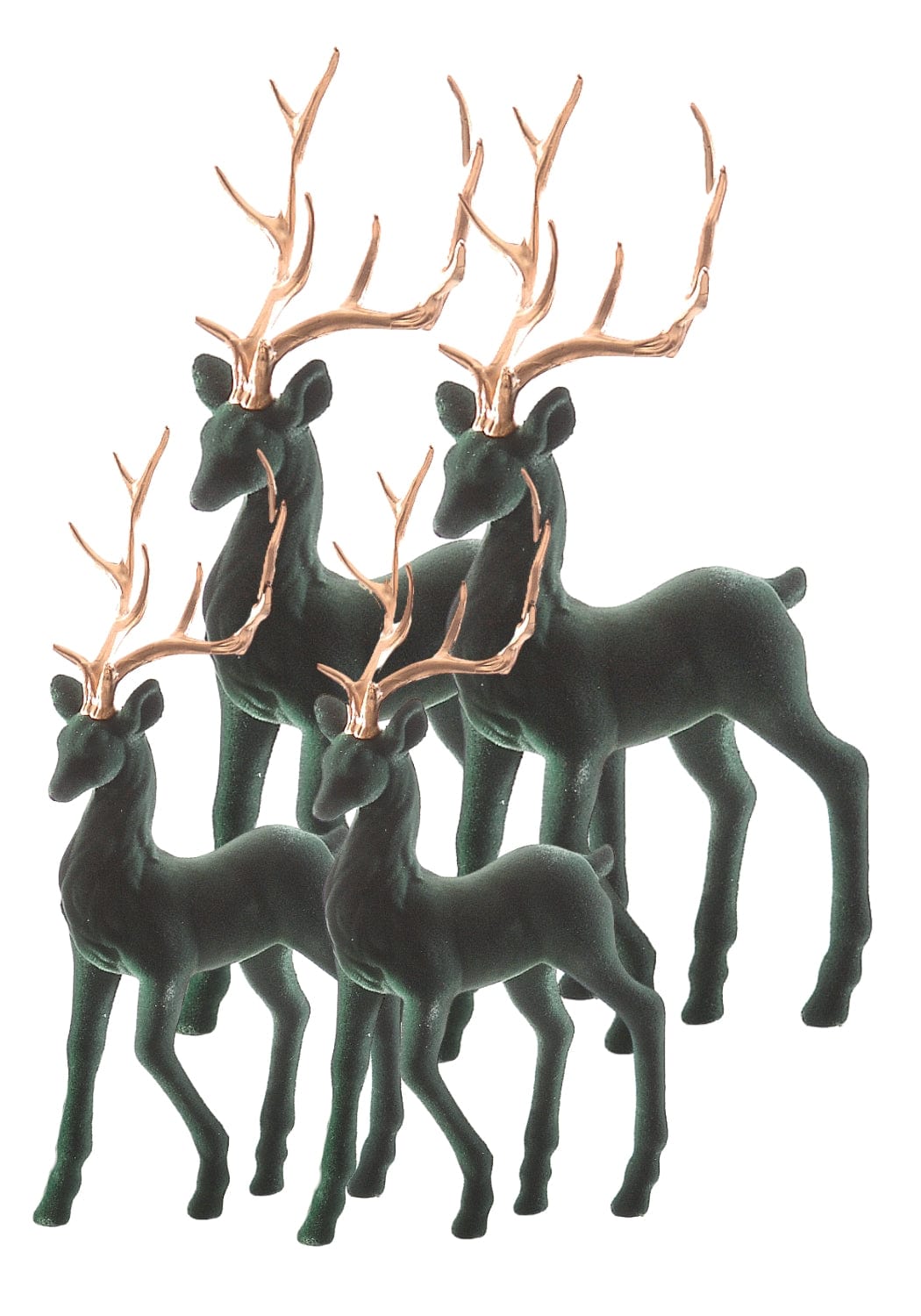Forest Majesty: Green Flocked Deer Set of 4
