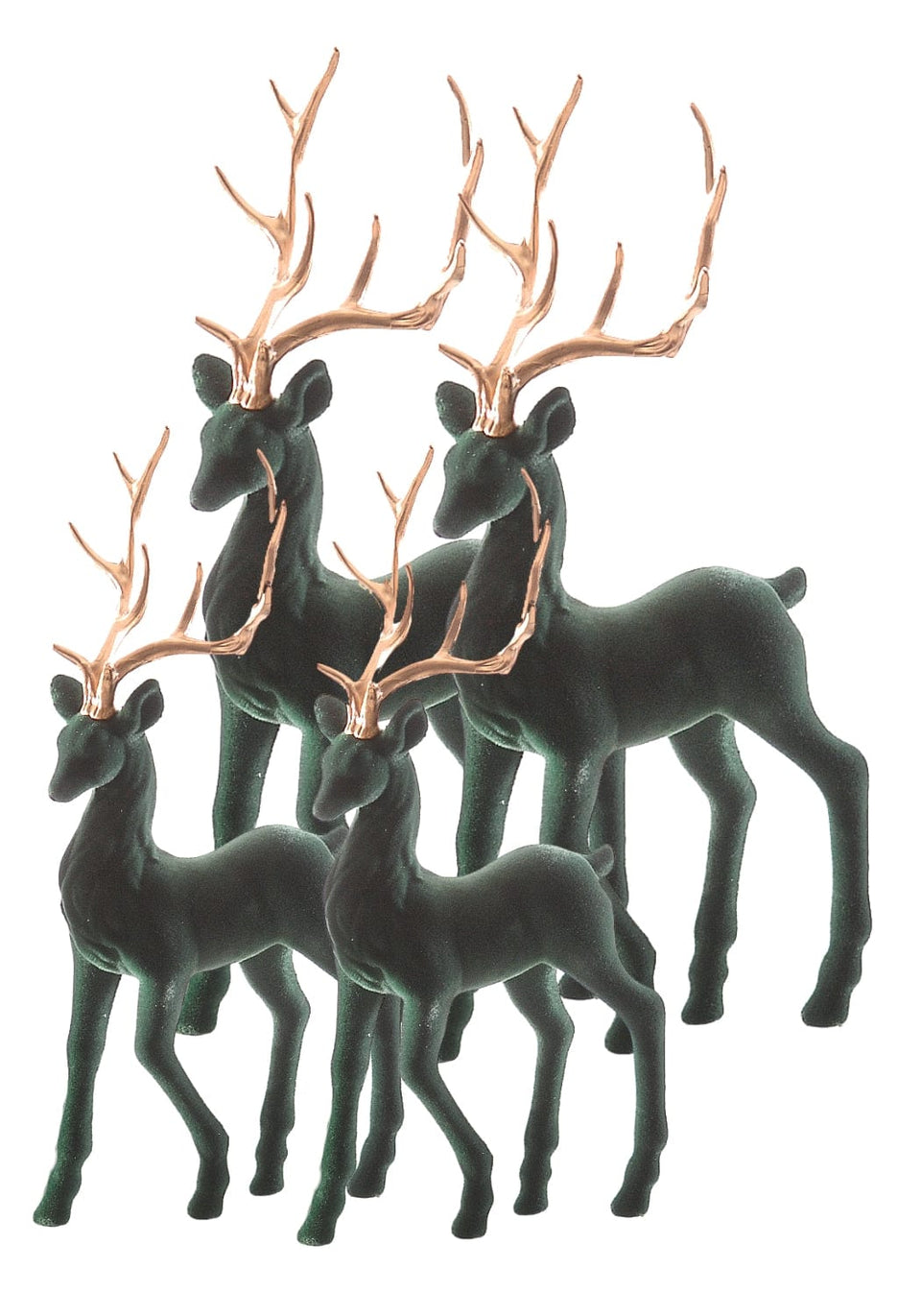 Forest Majesty: Green Flocked Deer Set of 4