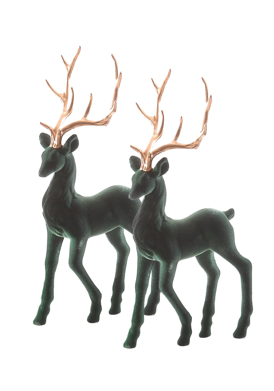 Forest Majesty: Green Flocked Deer Set of 4