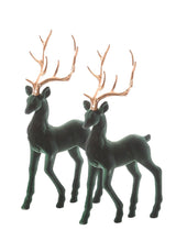 Forest Majesty: Green Flocked Deer Set of 4