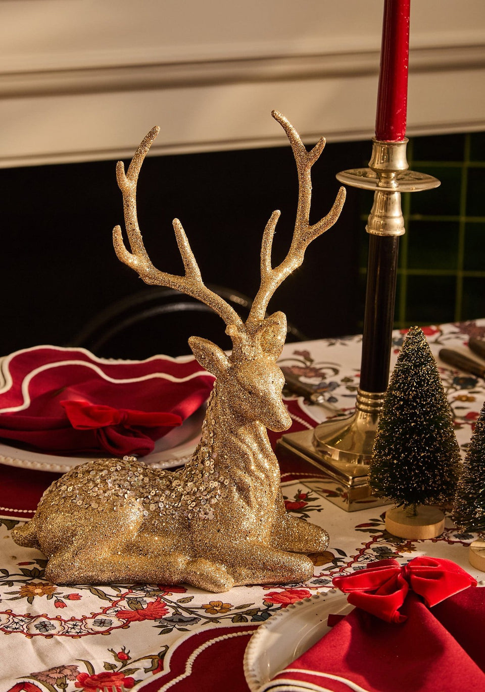 Golden Grace: Large Champagne Gold Sitting Deer