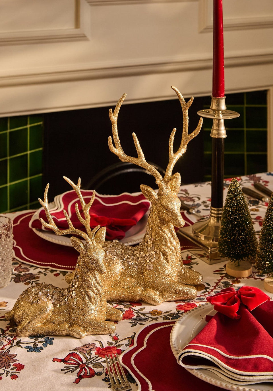 Golden Grace: Large Champagne Gold Sitting Deer