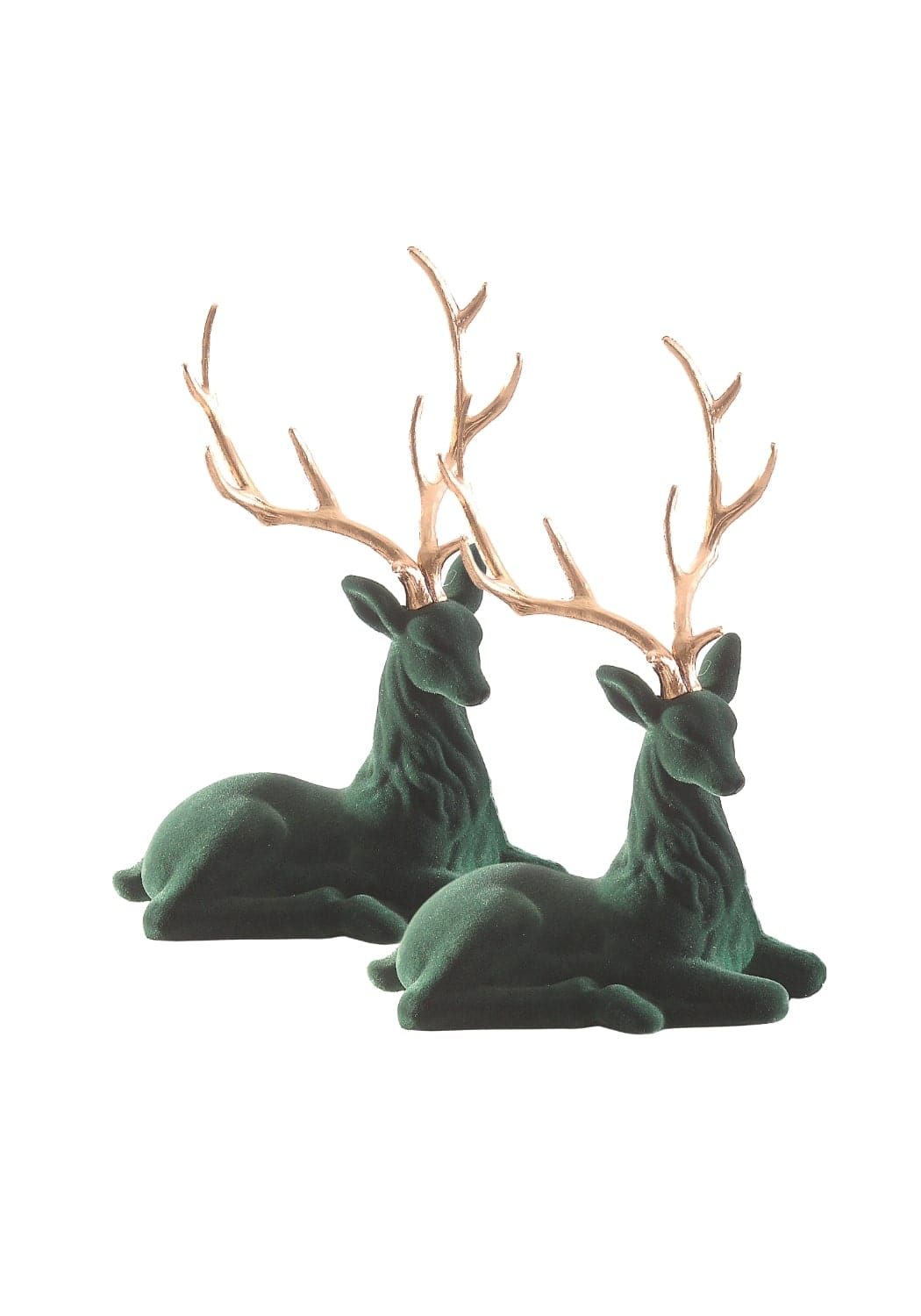 Resting Royalty: Green Flocked Sitting Deer Set of 4
