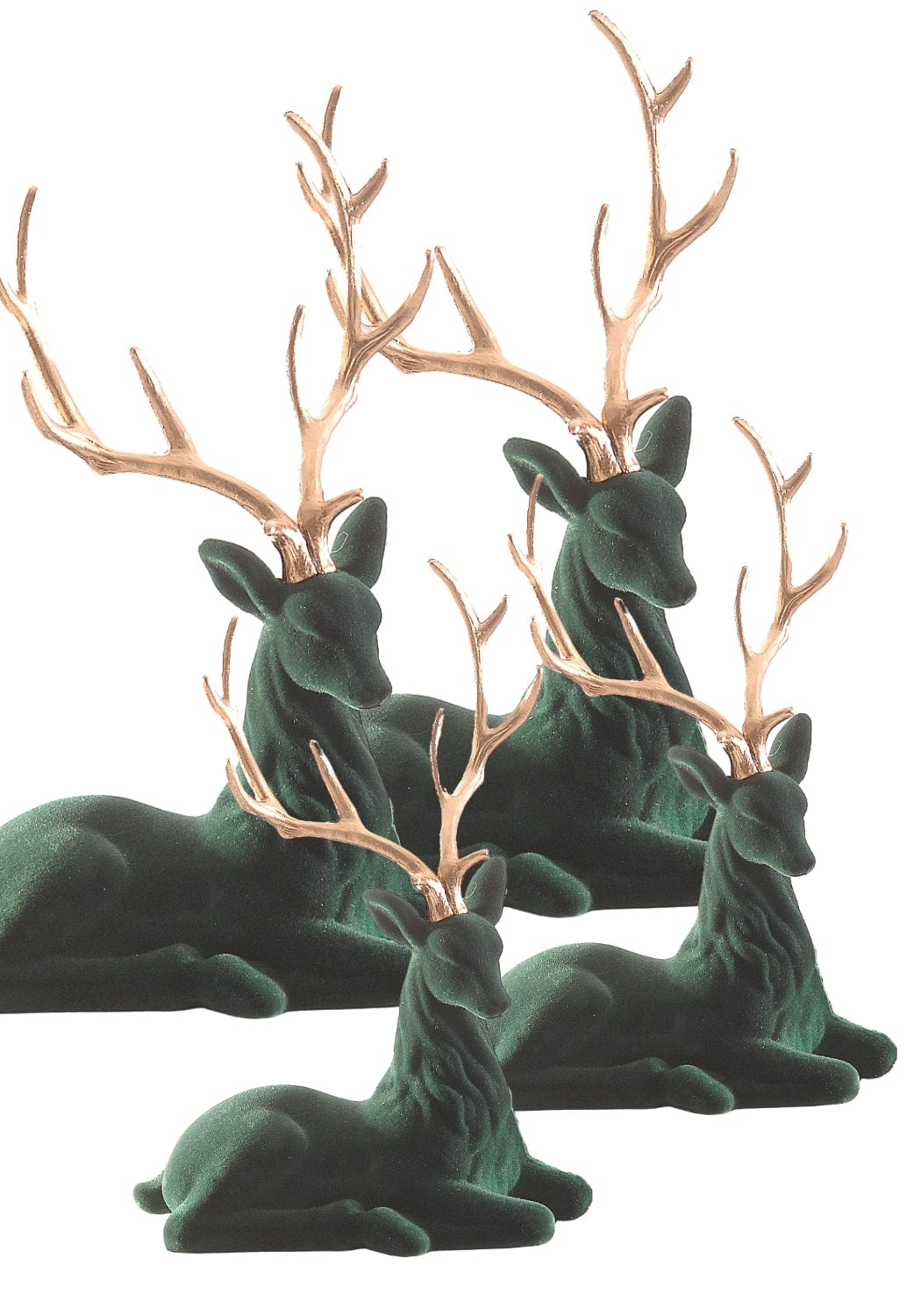 Resting Royalty: Green Flocked Sitting Deer Set of 4