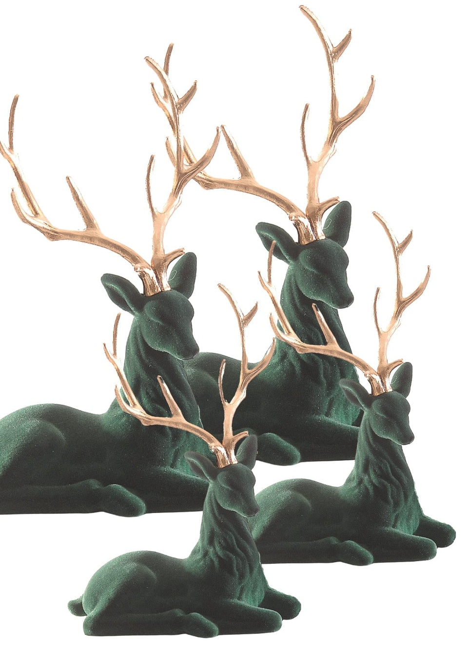 Resting Royalty: Green Flocked Sitting Deer Set of 4