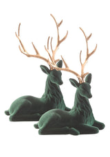 Resting Royalty: Large Green Flocked Sitting Deer