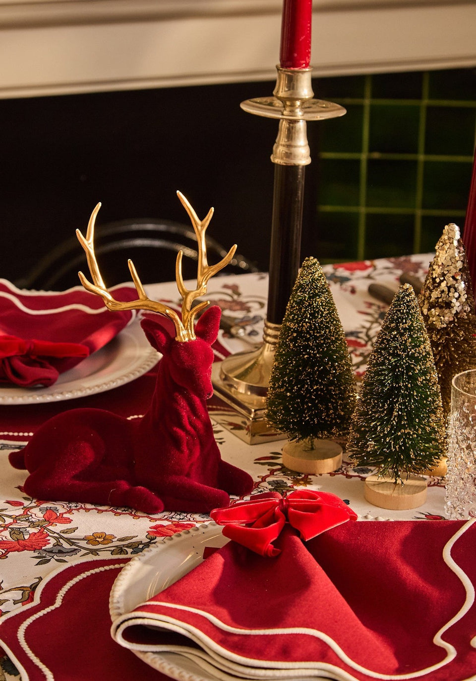 Ruby Red Beauty: Large Flocked Sitting Deer