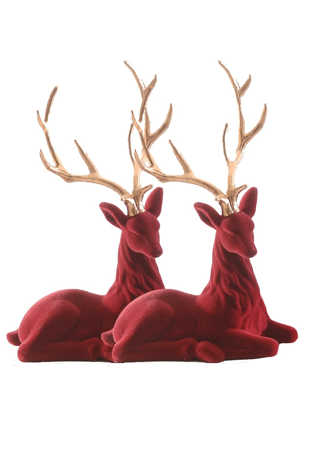 Ruby Red Beauty: Large Flocked Sitting Deer x 2
