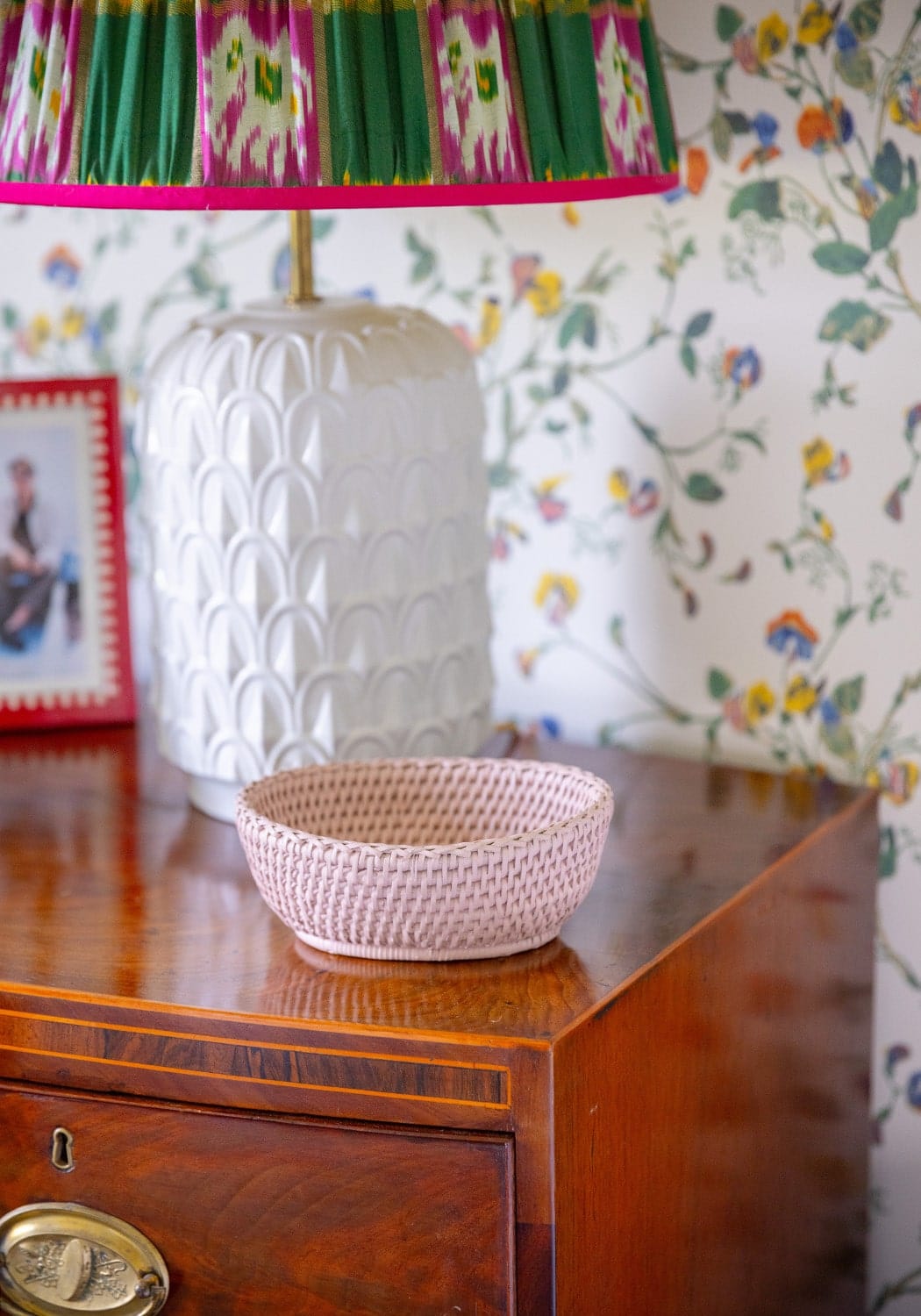 Serving Piece Mayfair Trinket Tray hold All Rattan Basket in Pink