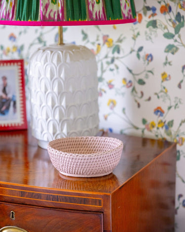 Serving Piece Mayfair Trinket Tray hold All Rattan Basket in Pink