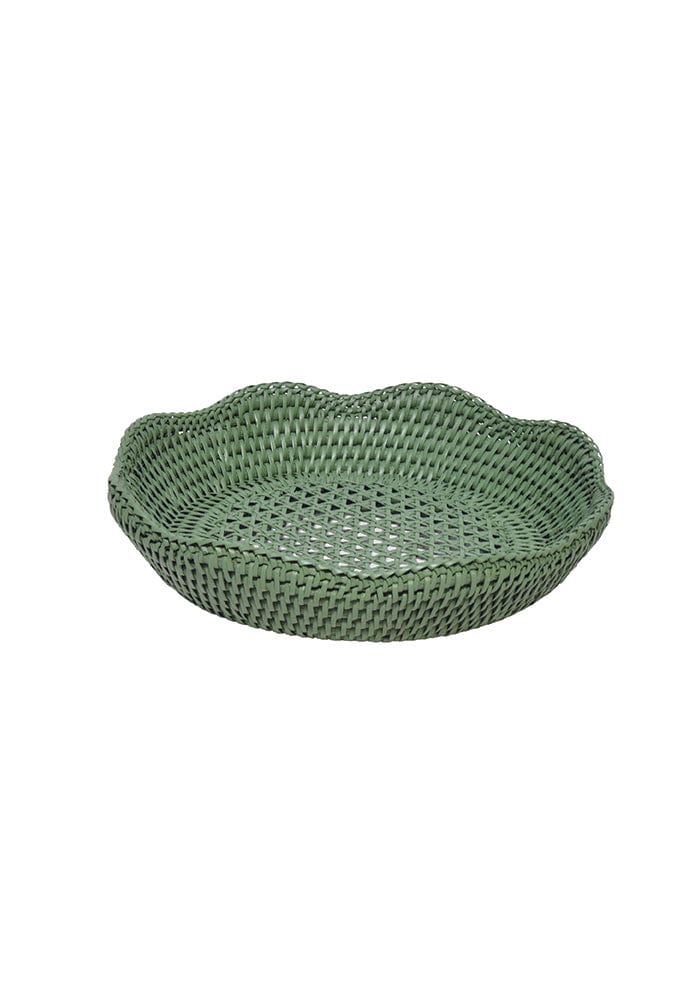 Medium Round Rattan Tray - Green