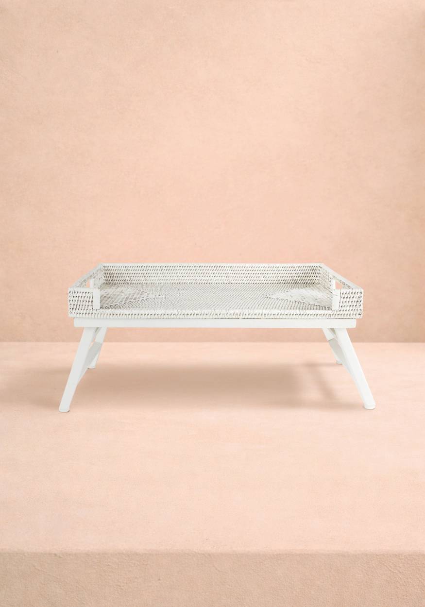 Rattan Breakfast Tray - White