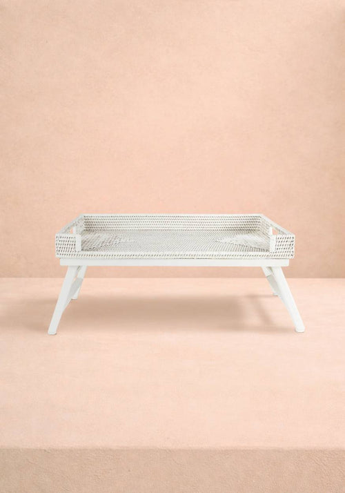 Rattan Breakfast Tray - White