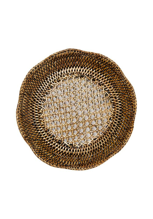 Saratoga Round Rattan Scalloped Tray - Brown