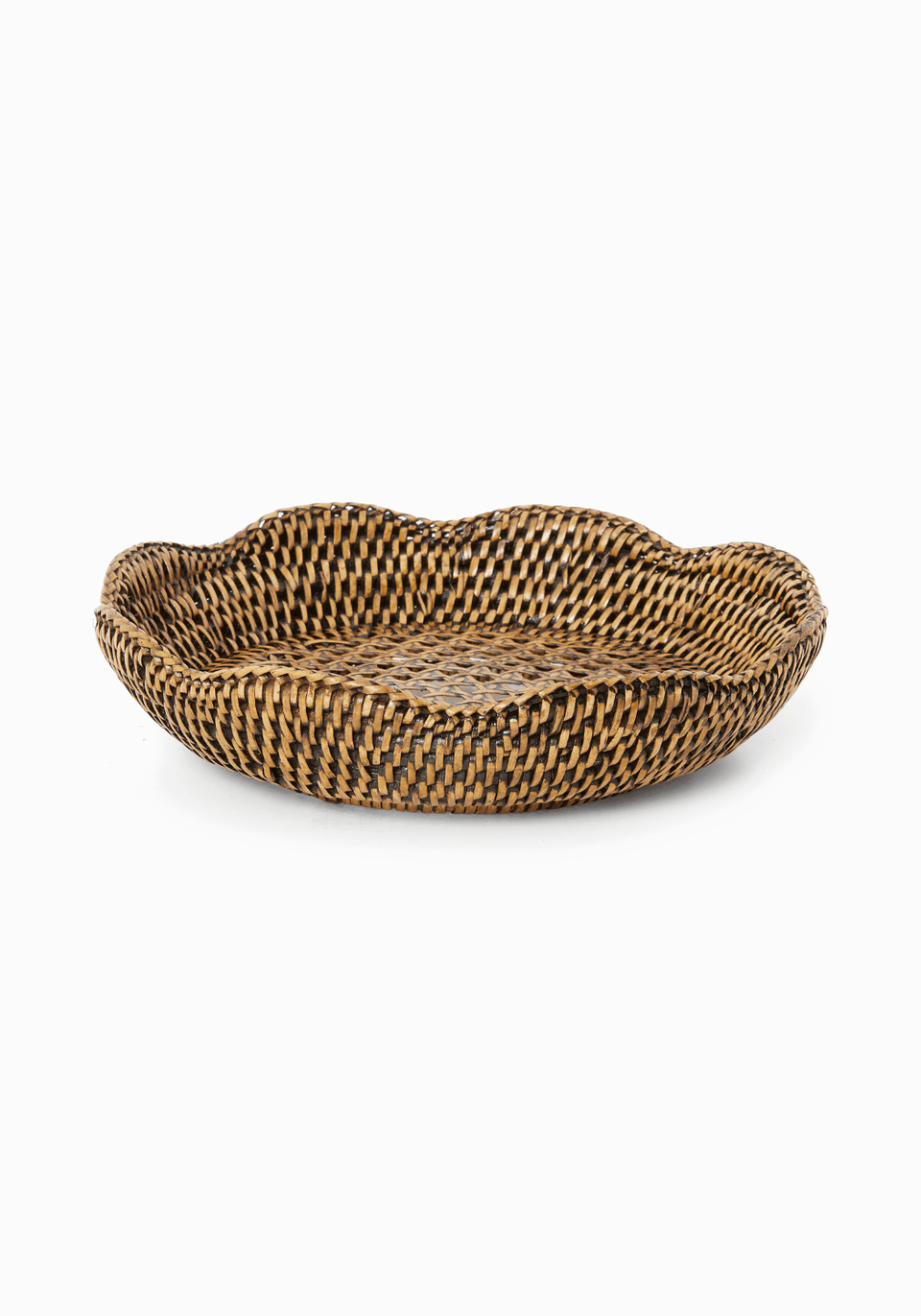 Saratoga Round Rattan Scalloped Tray - Brown