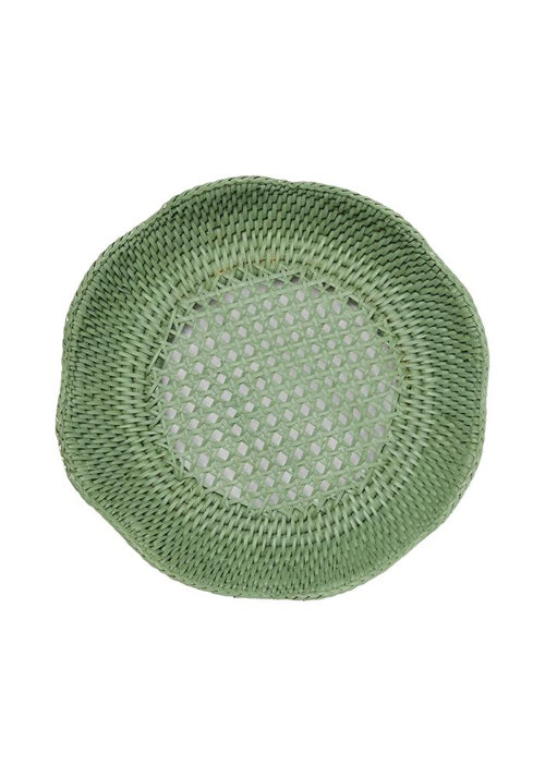 Saratoga Round Rattan Scalloped Tray - Green