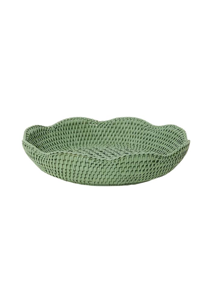 Serving Piece Saratoga Round Rattan Scalloped Tray - Green