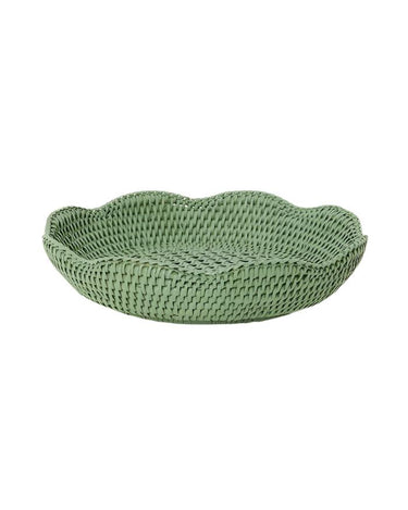 Serving Piece Saratoga Round Rattan Scalloped Tray - Green