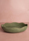 Saratoga Round Rattan Scalloped Tray - Green