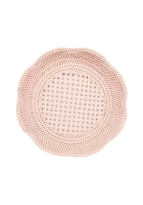 Saratoga Round Rattan Scalloped Tray - Pink