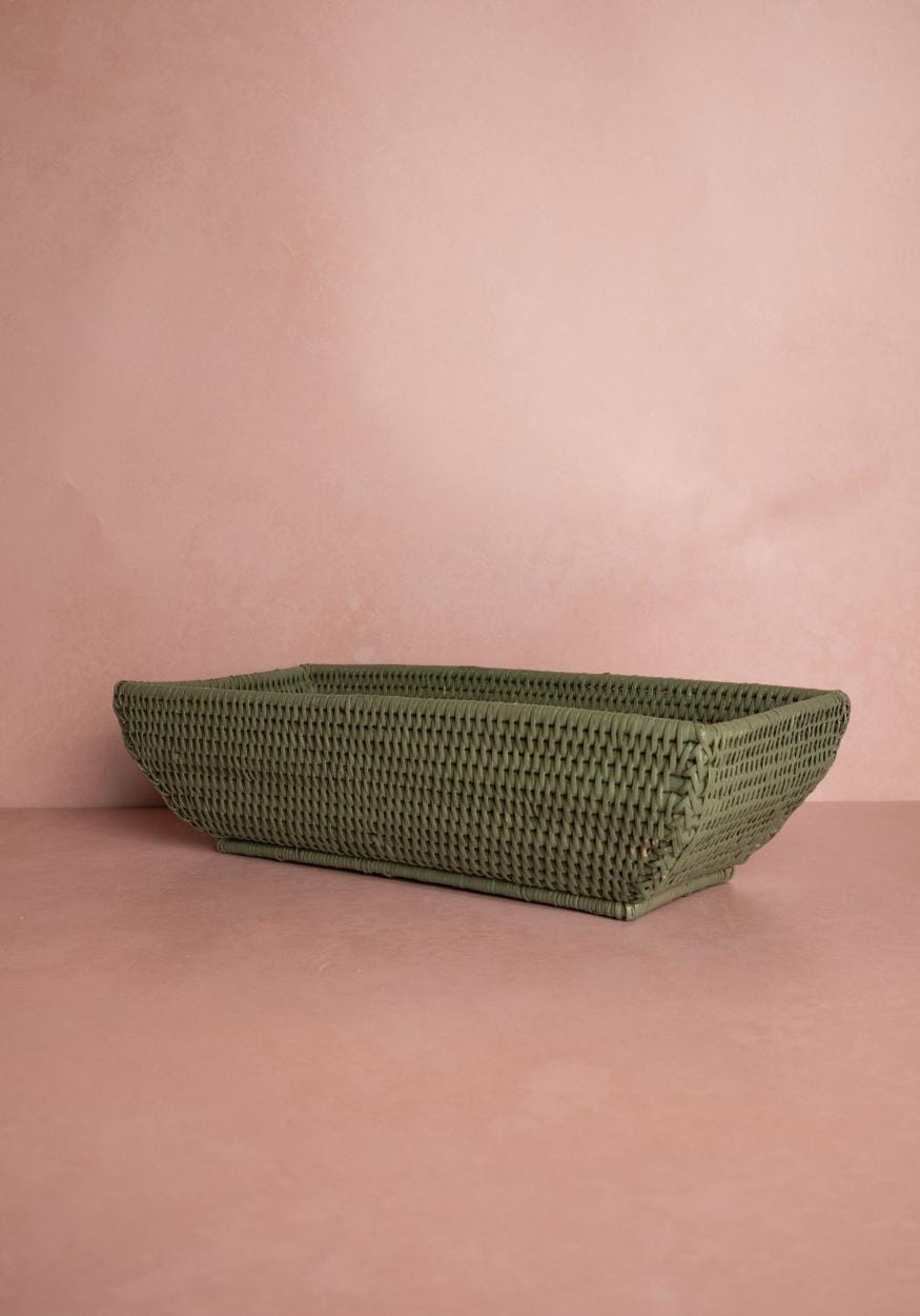 Serving Piece Wiltshire Long Rattan Basket in Green