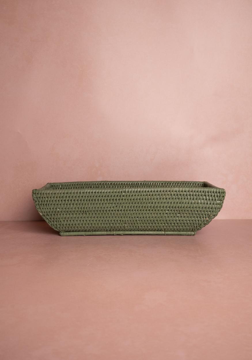 Serving Piece Wiltshire Long Rattan Basket in Green