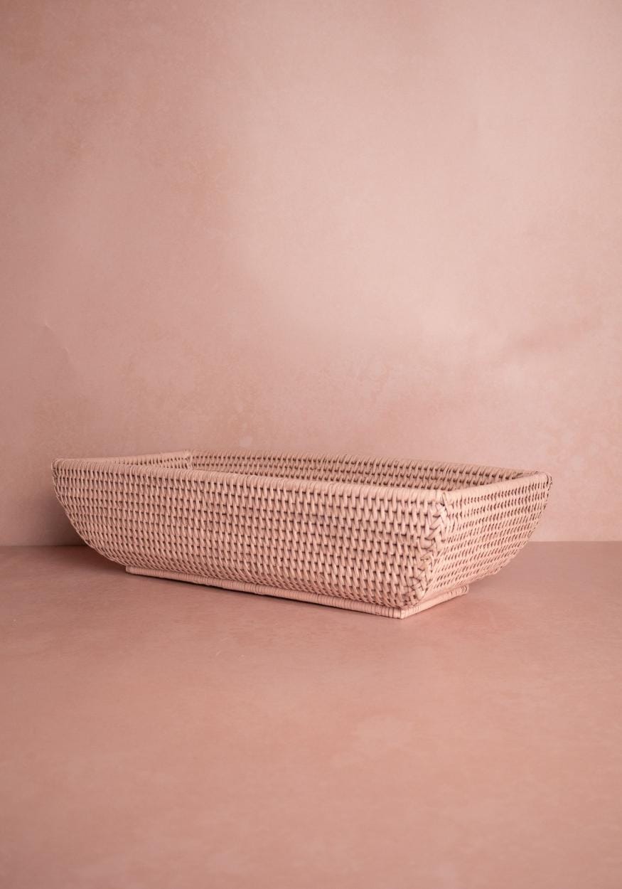 Serving Piece Wiltshire Long Rattan Basket in Pink