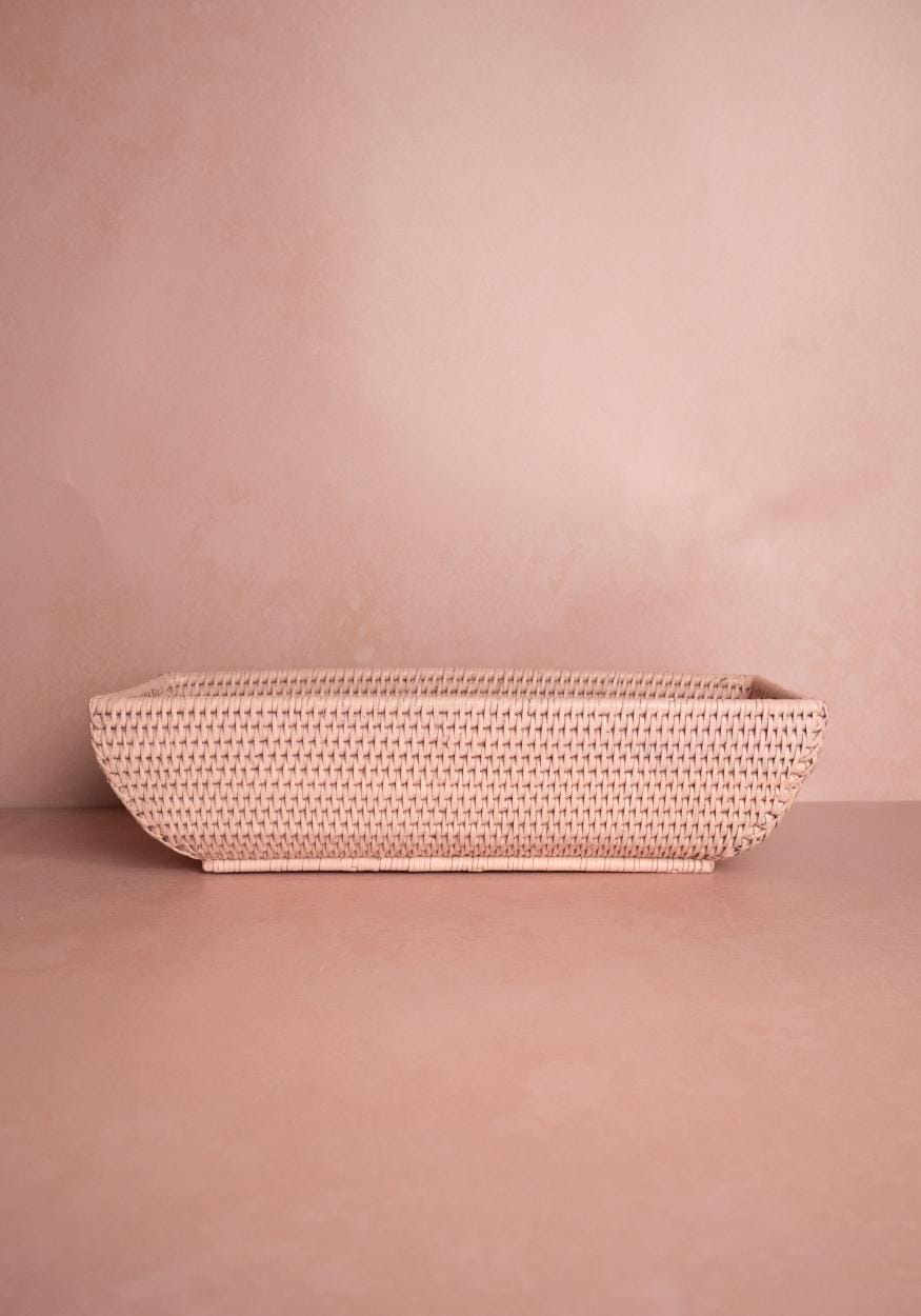Serving Piece Wiltshire Long Rattan Basket in Pink