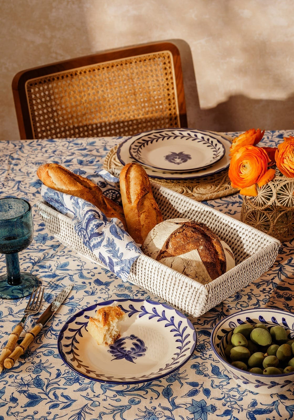 Serving Piece Wiltshire Long Rattan Basket in White