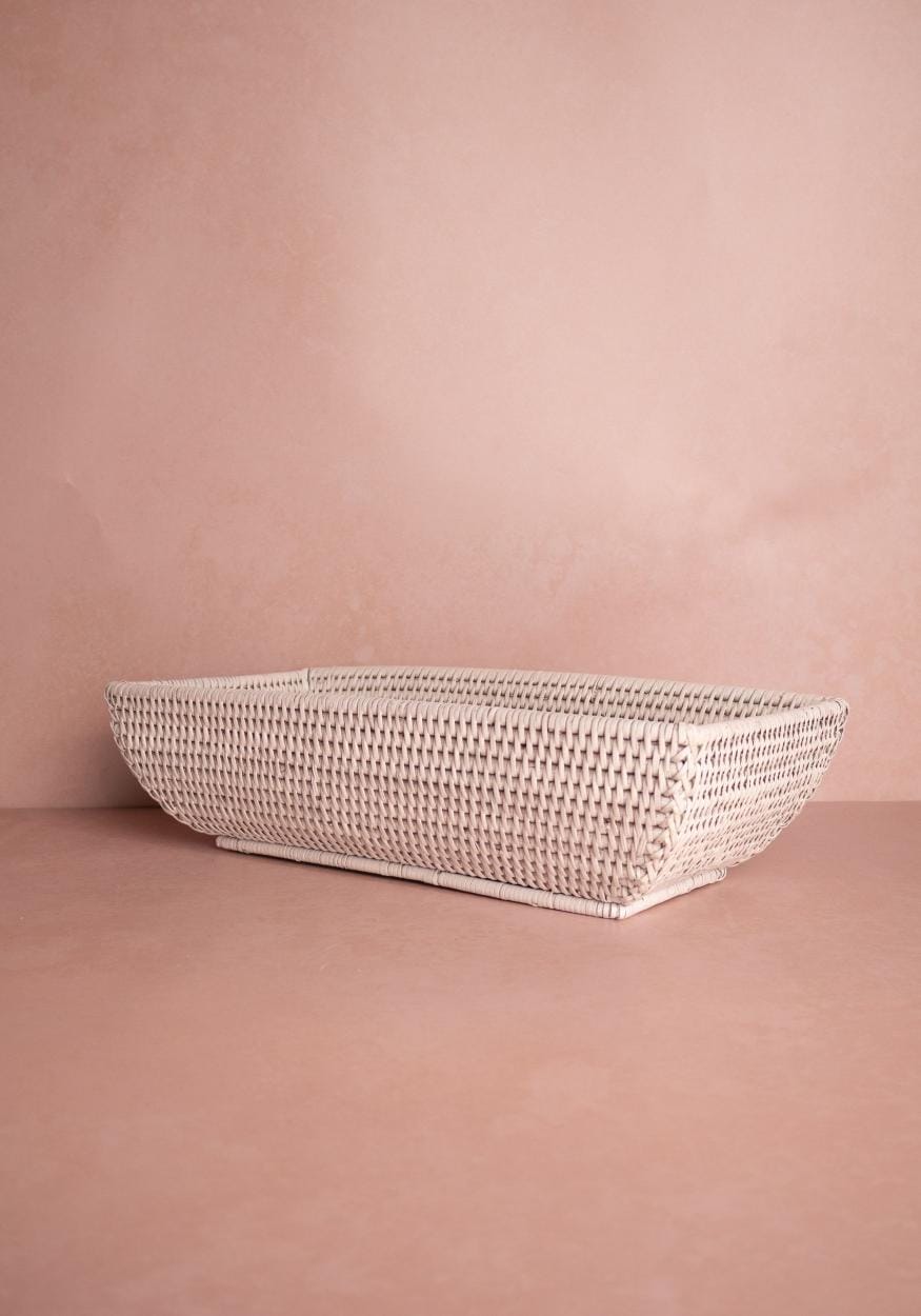 Serving Piece Wiltshire Long Rattan Basket in White
