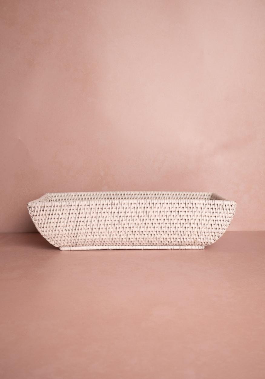 Serving Piece Wiltshire Long Rattan Basket in White