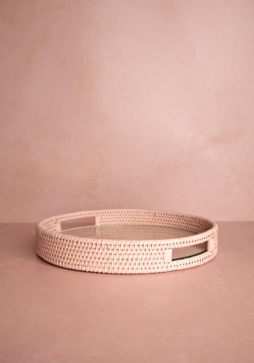 Majesty Rattan Serving Tray - Pink