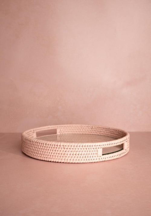 Majesty Rattan Serving Tray - Pink