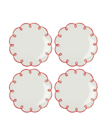 Rosy Red Scalloped Side Plates - Set of 4